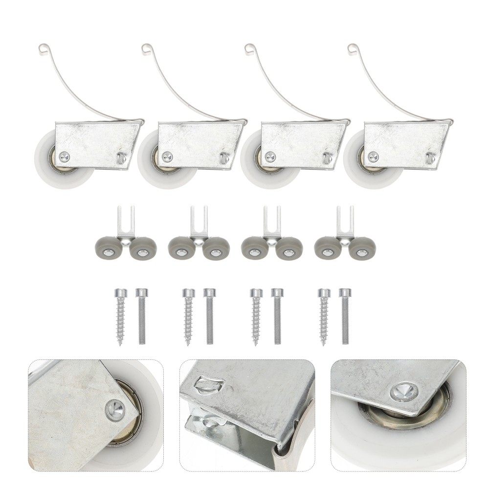 4-Set Sliding Door Wardrobe Tracks with Top Guide Wheels & Pulley Runners