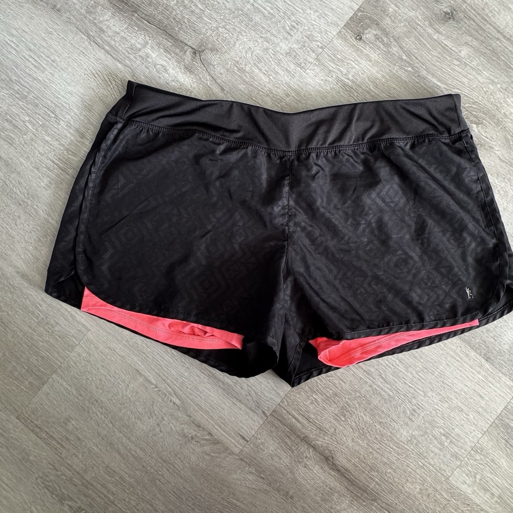 Danskin Now Women’s Athletic Shorts Black/Pink Pull-On Stretch Elastic Waist