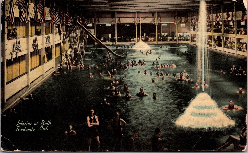 Postcard Interior of Bath House in Redondo Beach, California