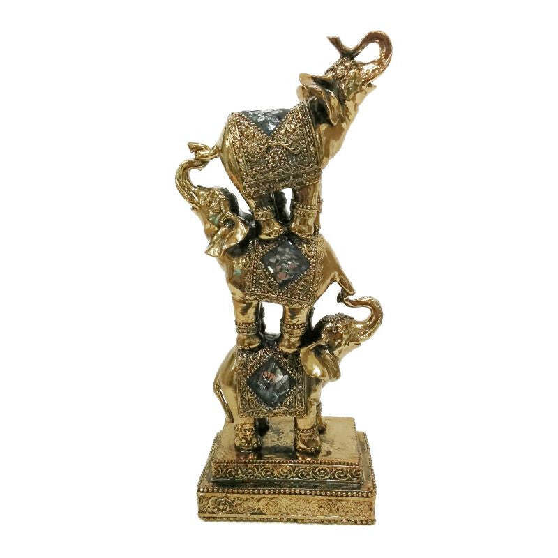 Three Golden Elephant Stacked Figurine for Decoration and Good Luck