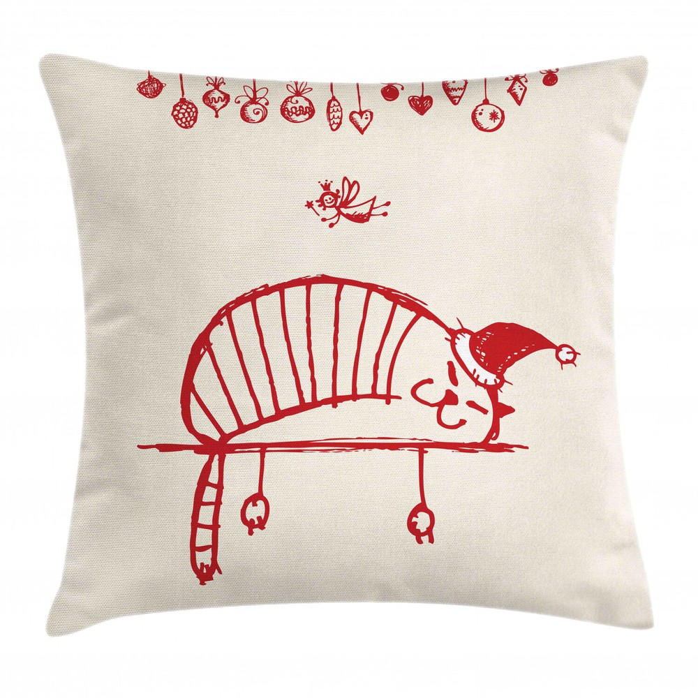 Christmas Sleeping Cat Fairy Square Pillow Cover 20 Inches