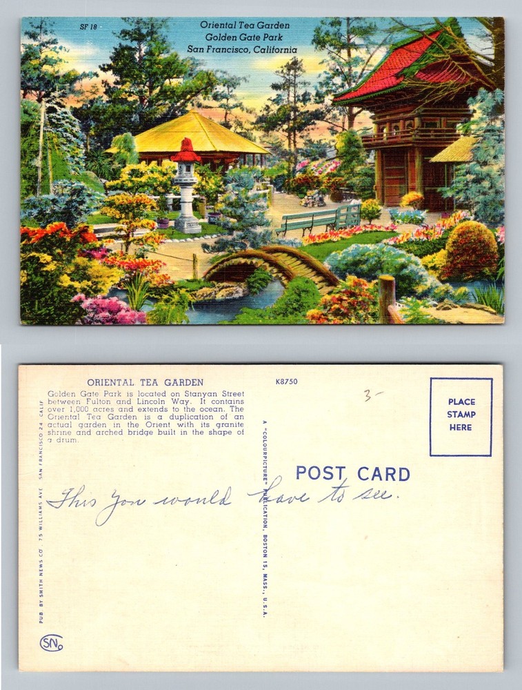 San Francisco, CA-California, Oriental Tea Garden Arched Bridge Vintage Postcard