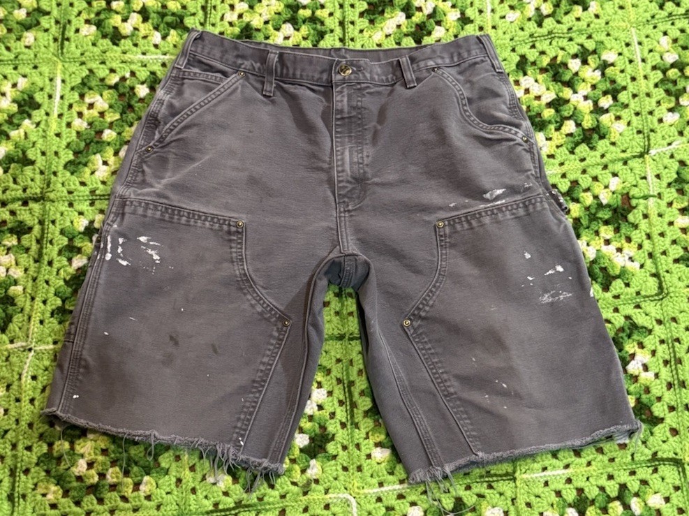 Vtg Carhartt Double Knee Shorts Men's Gray FADED Cut Off Distressed Skate Grunge