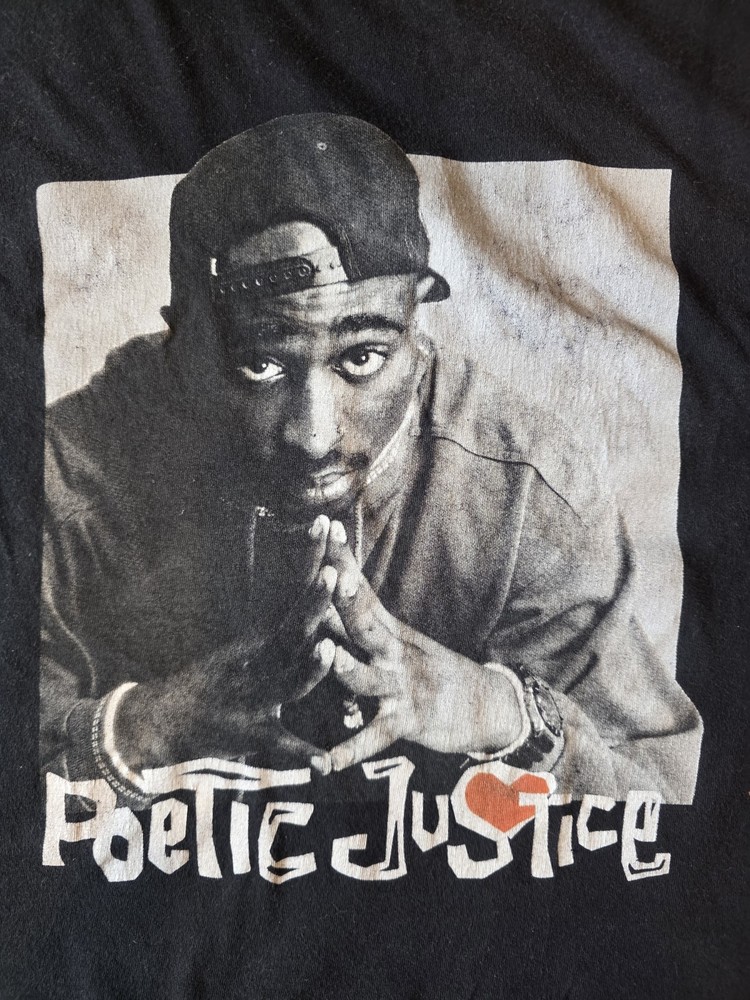 Womens Juniors 2PAC Tupac Shakur Poetic Justice Crop Top Black Tee Size Medium