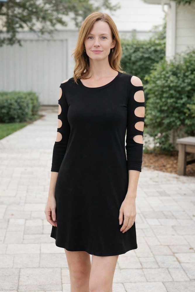 Anthropologie Mon Ami black stretchy dress 3/4 sleeves cutout witchy large