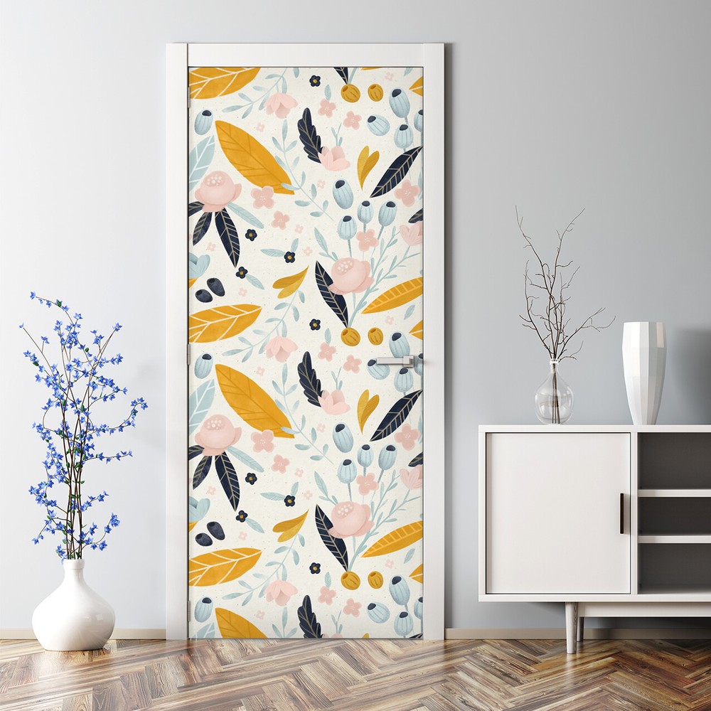 Pastel Colourful Flowers Bubble Free Door sticker Watercolour abstract painting