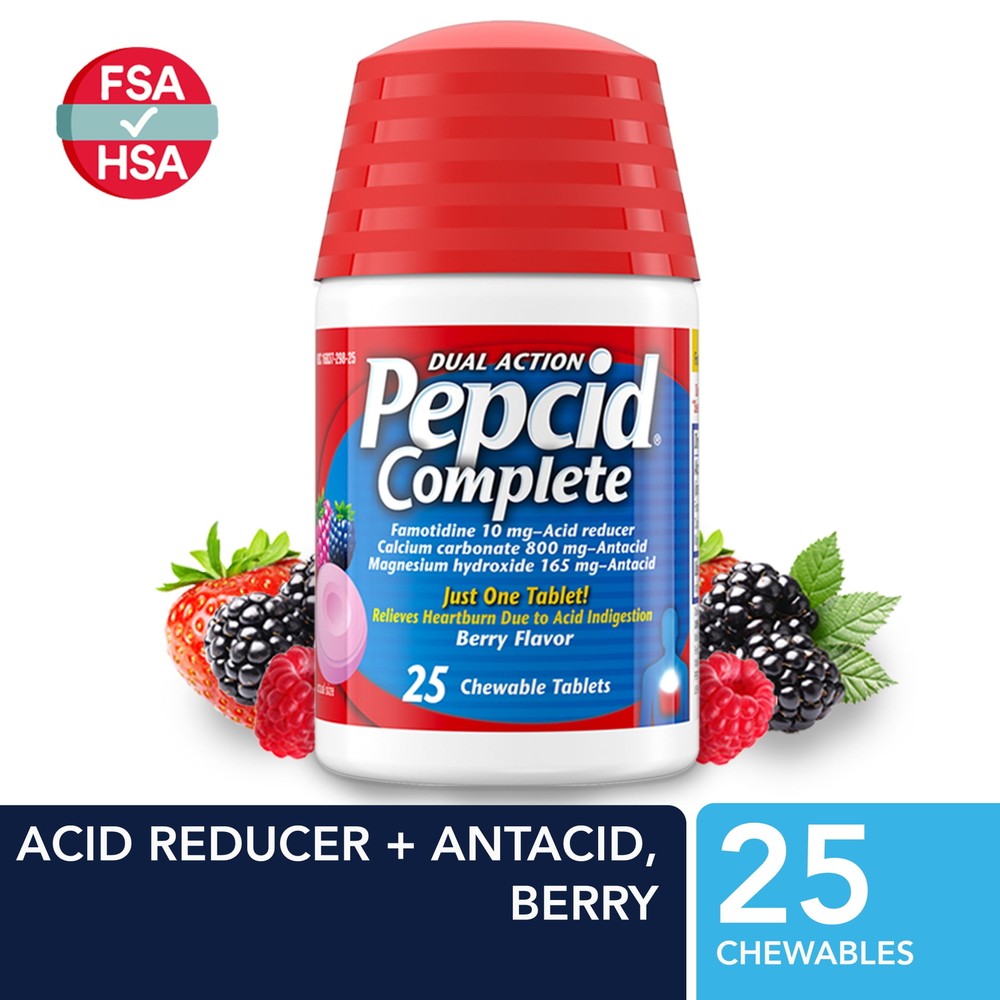 Pepcid Complete Acid Reducer + Antacid Chews, Famotidine, Berry, 25 Ct-image
