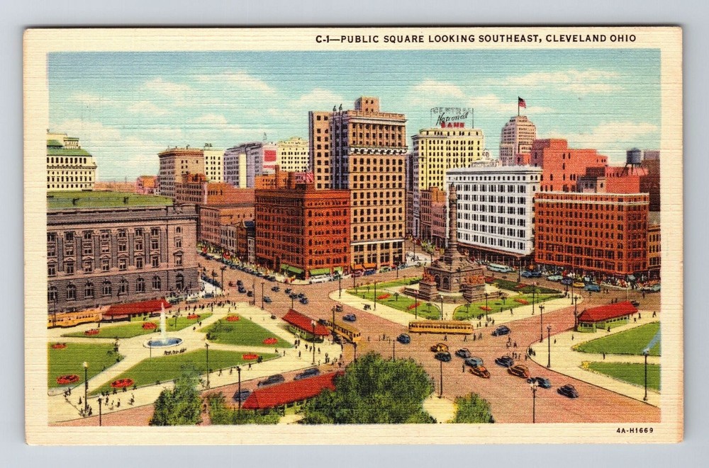 Cleveland OH-Ohio, Public Square looking Southeast, Vintage Postcard
