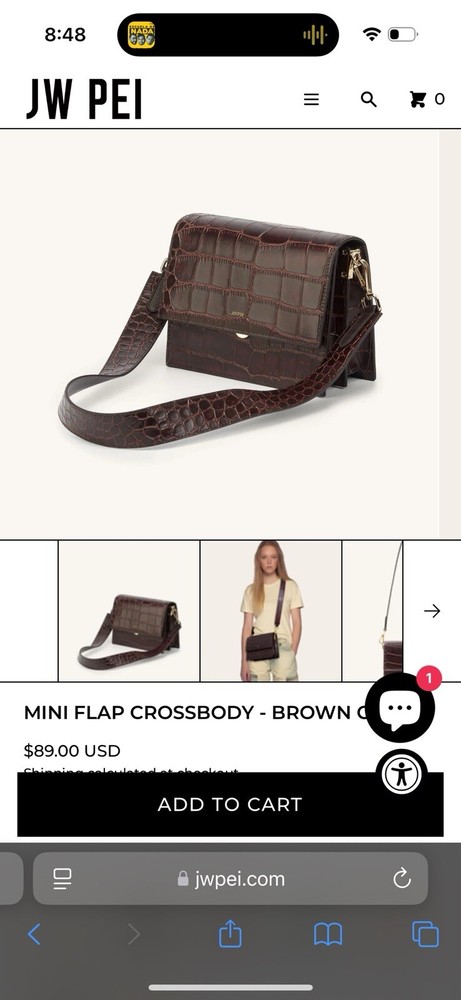 JW PEI Mini Flap Crossbody in Brown Croc with Burgundy Tones