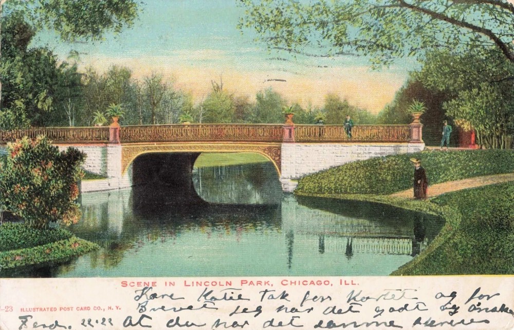 Bridge over Creek in Lincoln Park - Chicago Illinois IL - PM 1907 Postcard