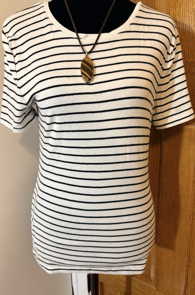 A New Day womens Striped Cotton T-Shirt White Black Short Sleeve Size L