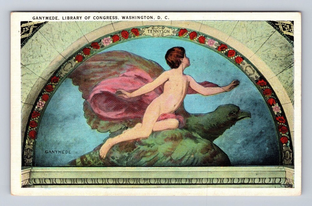 Washington DC, Library of Congress, Ganymede, Vintage Souvenir Postcard