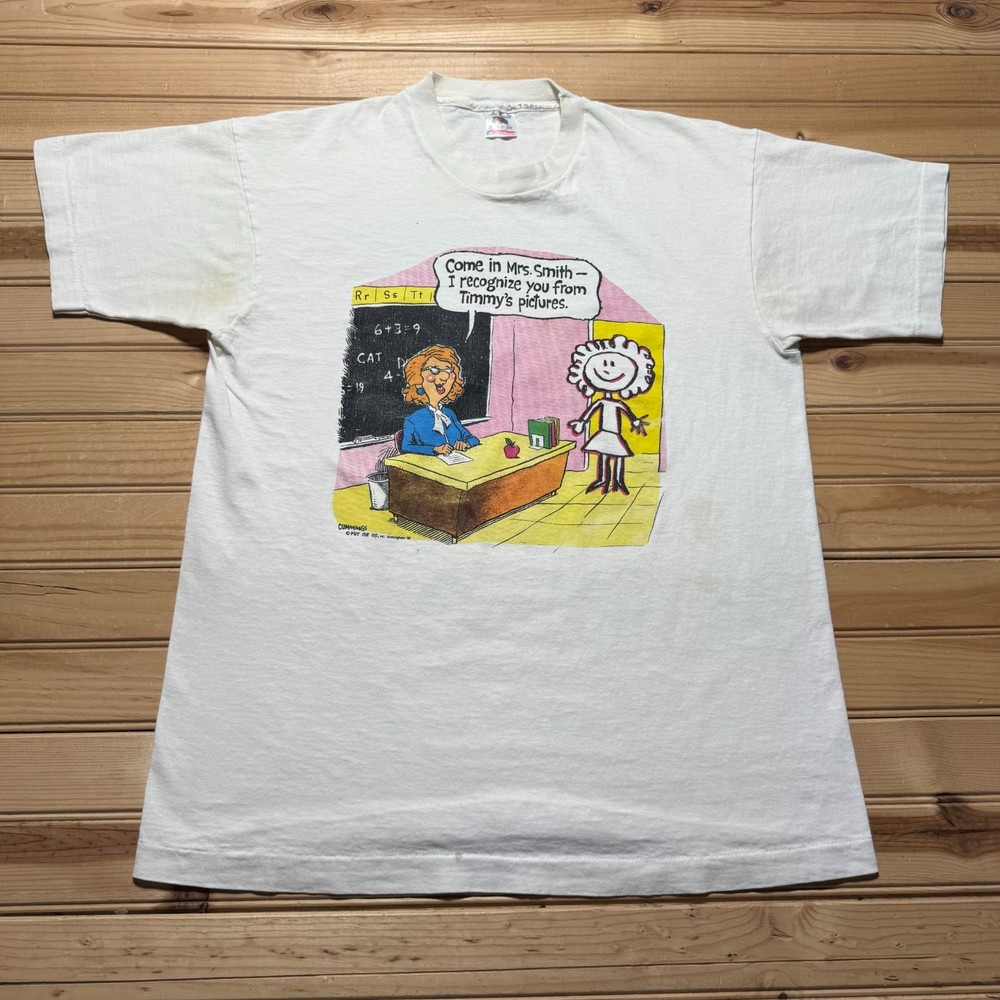Vintage 1992 Teacher Student School Cartoon Funny T-Shirt USA Made - Size Large