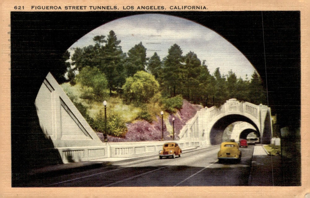 1947 Figueroa Street Tunnels Elysian Park Los Angeles California Linen Postcard