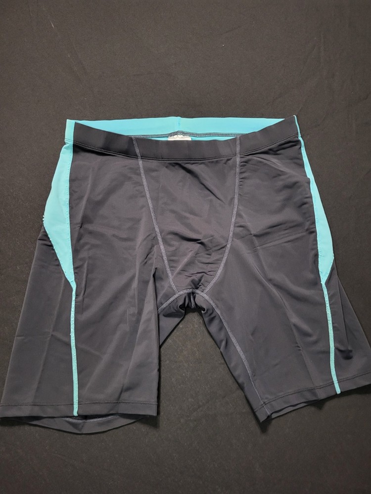 Men's Black/Blue Compression Shorts XL Polyester Spandex Drawstring Thigh