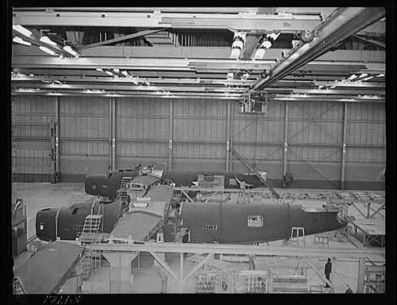 Aircraft Assembly Plant Interior 1940s Military Bombers Hangar Factory