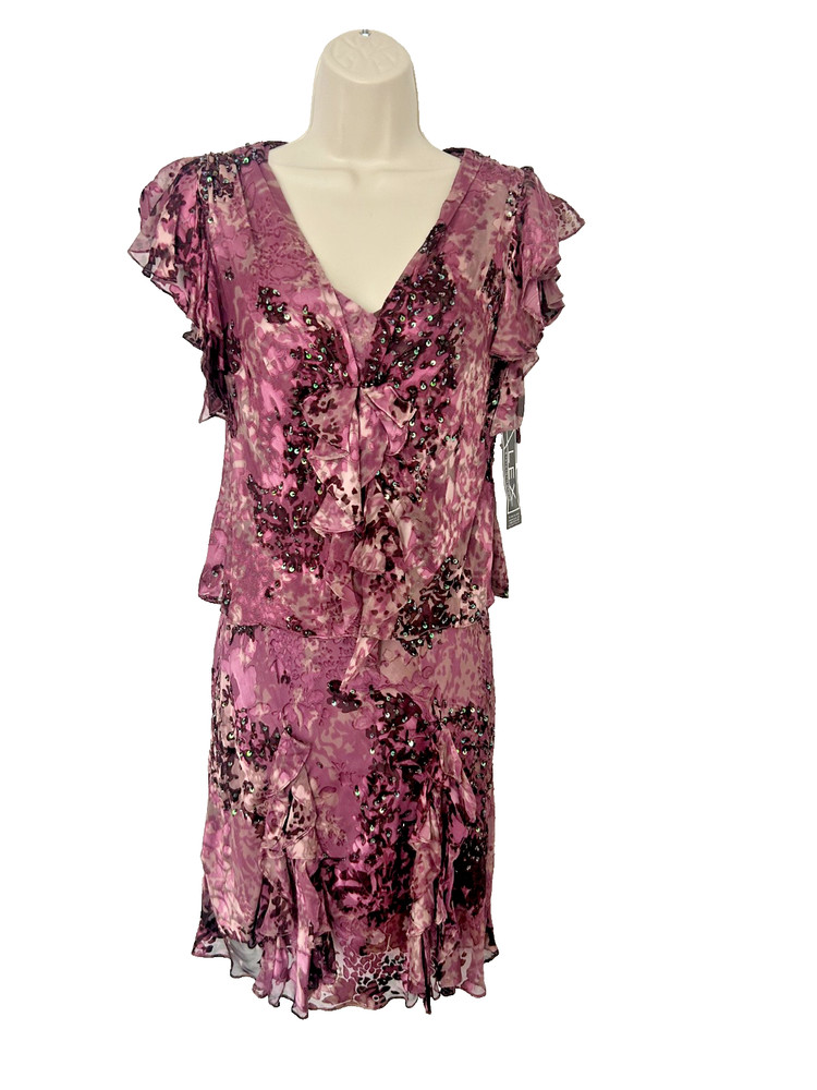 ALEX EVENINGS Petite NWT  Women's Silk Fairy Midi Dress Set Mauve Pink Size 4P