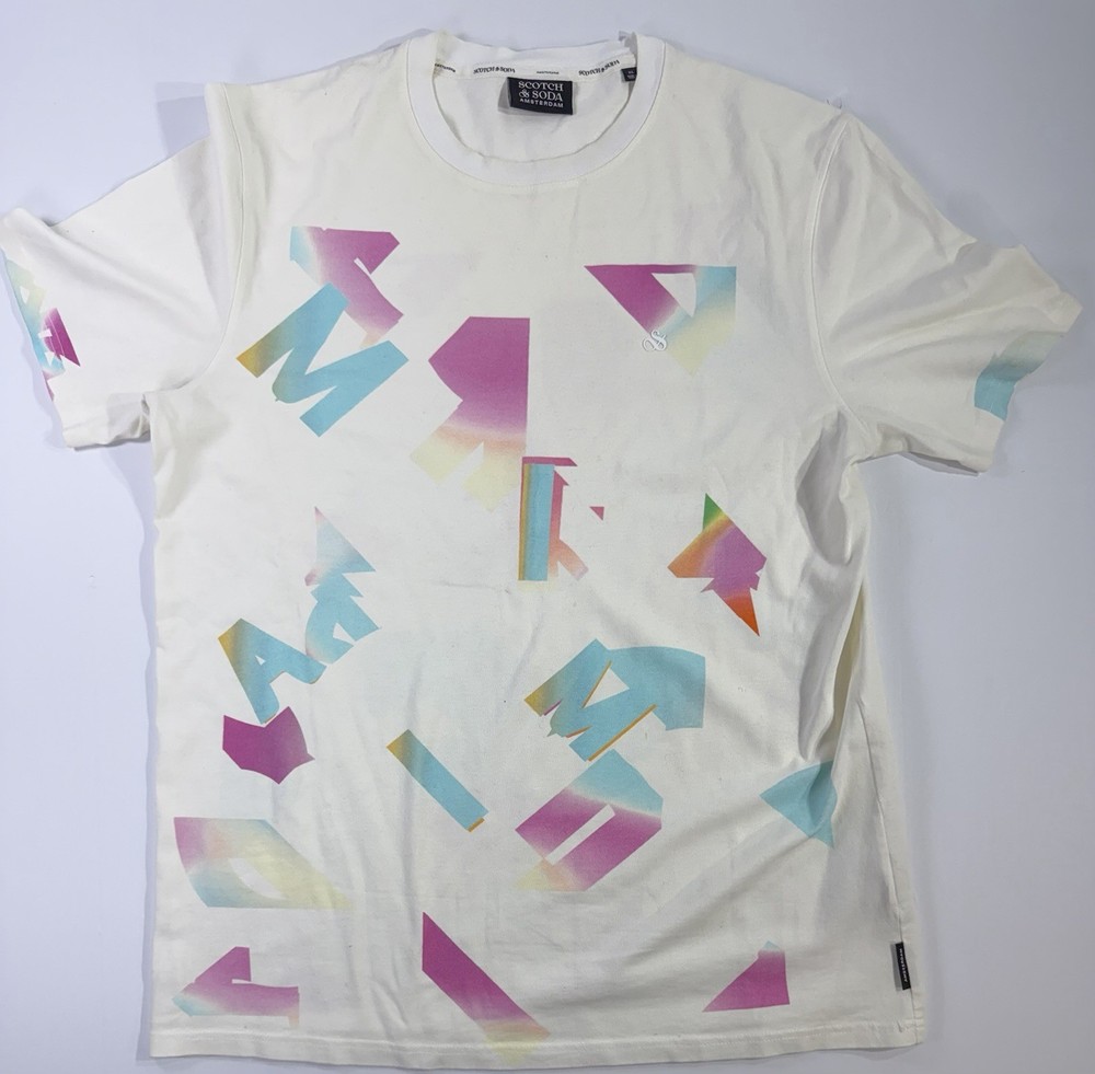 Scotch & Soda Amsterdam Graphic T-Shirt White Abstract Print Men’s XL-image