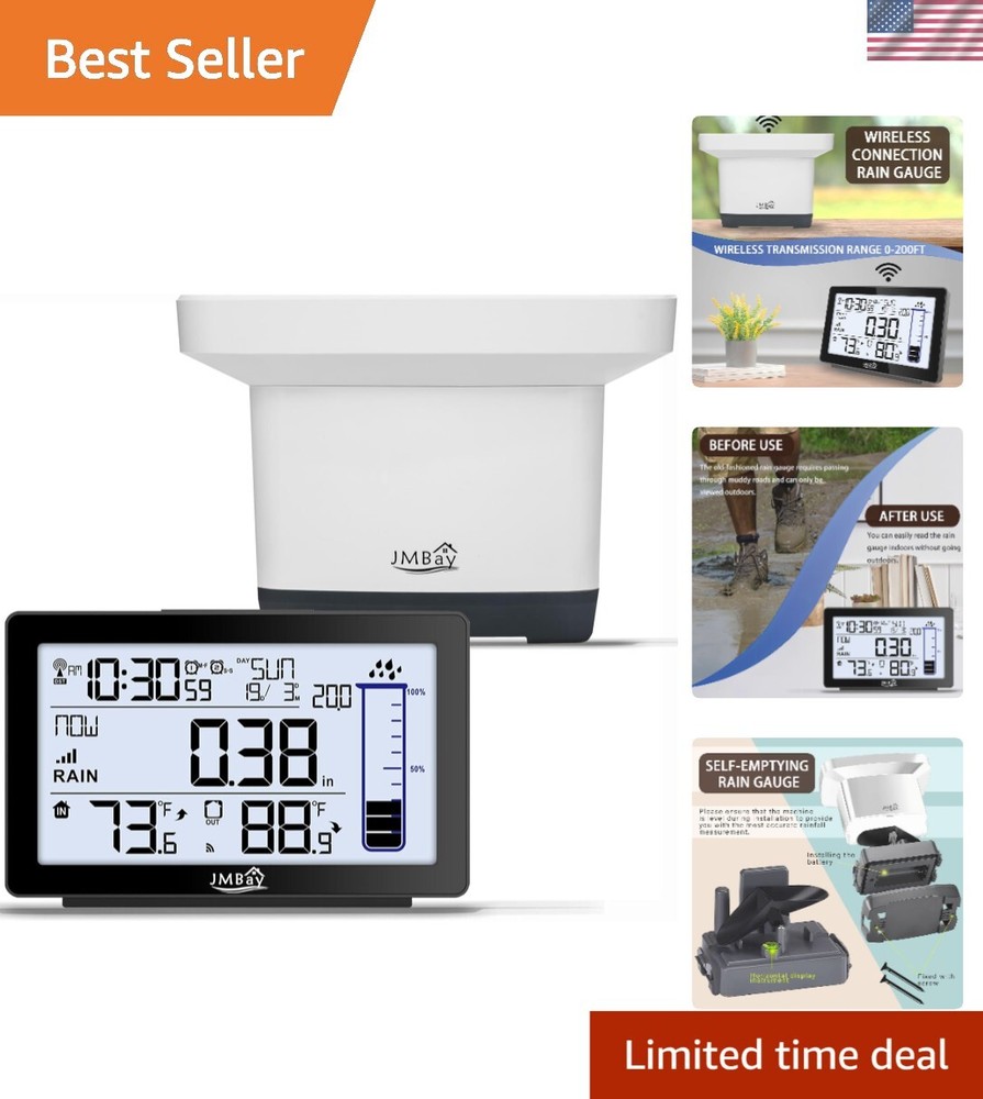 Accurate Wireless Digital Rain Gauge with Blue Backlight and Temperature Monitor-image