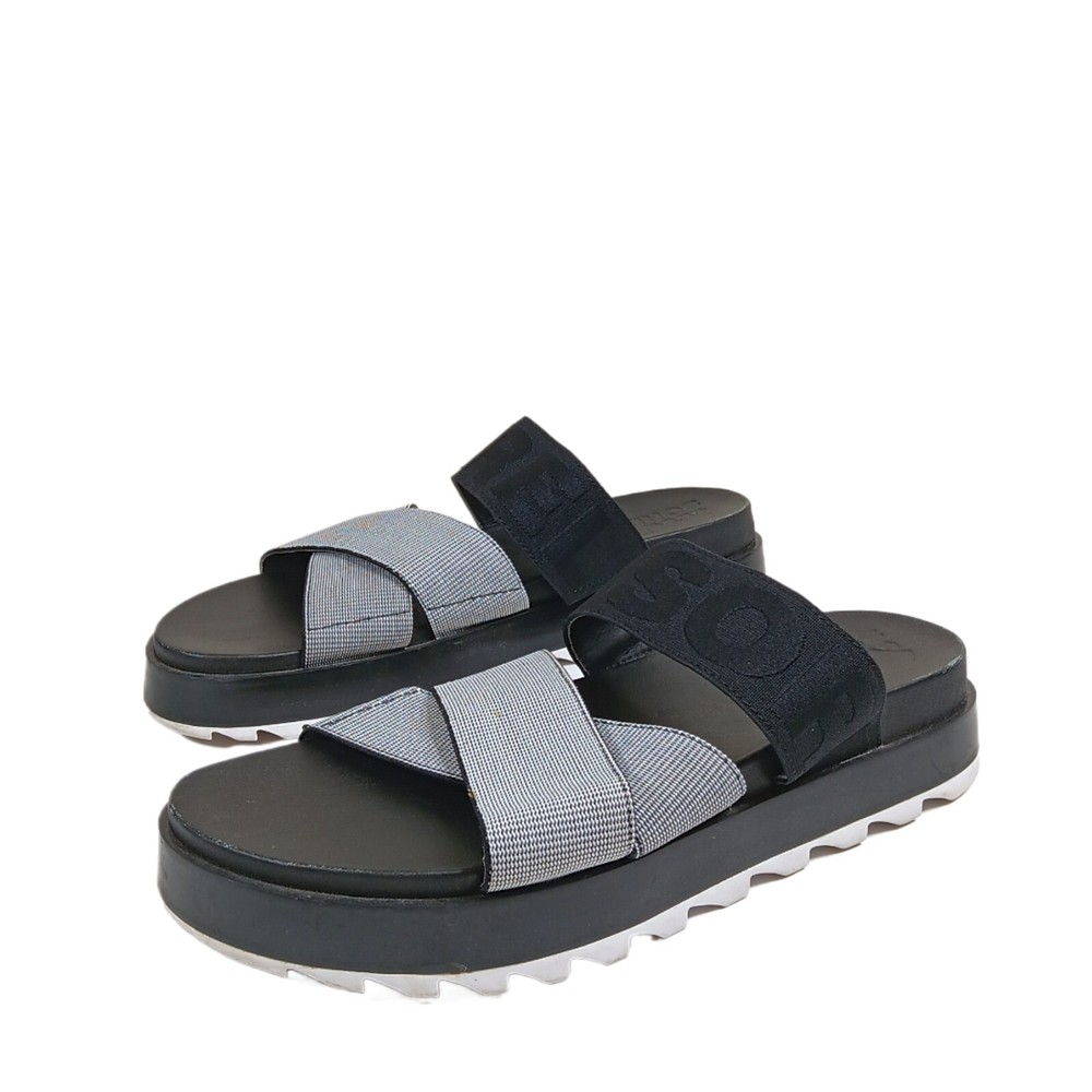 Sorel Roaming Sport Slide Sandals for Women Size 9 Black Criss Cross Flatform Straps