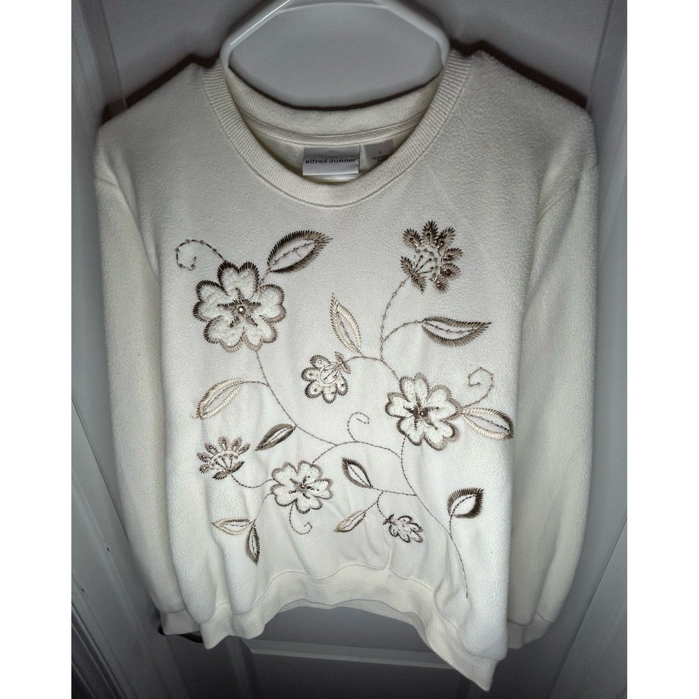 Vintage 90's Sweater Alfred Dunner Embroidered Floral Flowers Fleece Crewneck