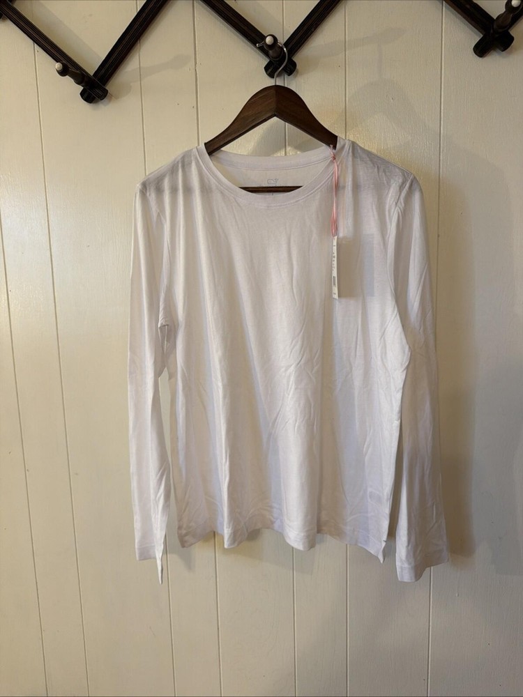 Women’s Vineyard Vines Long Sleeve Crew Neck Cotton Tee Top T-Shirt White NWT L