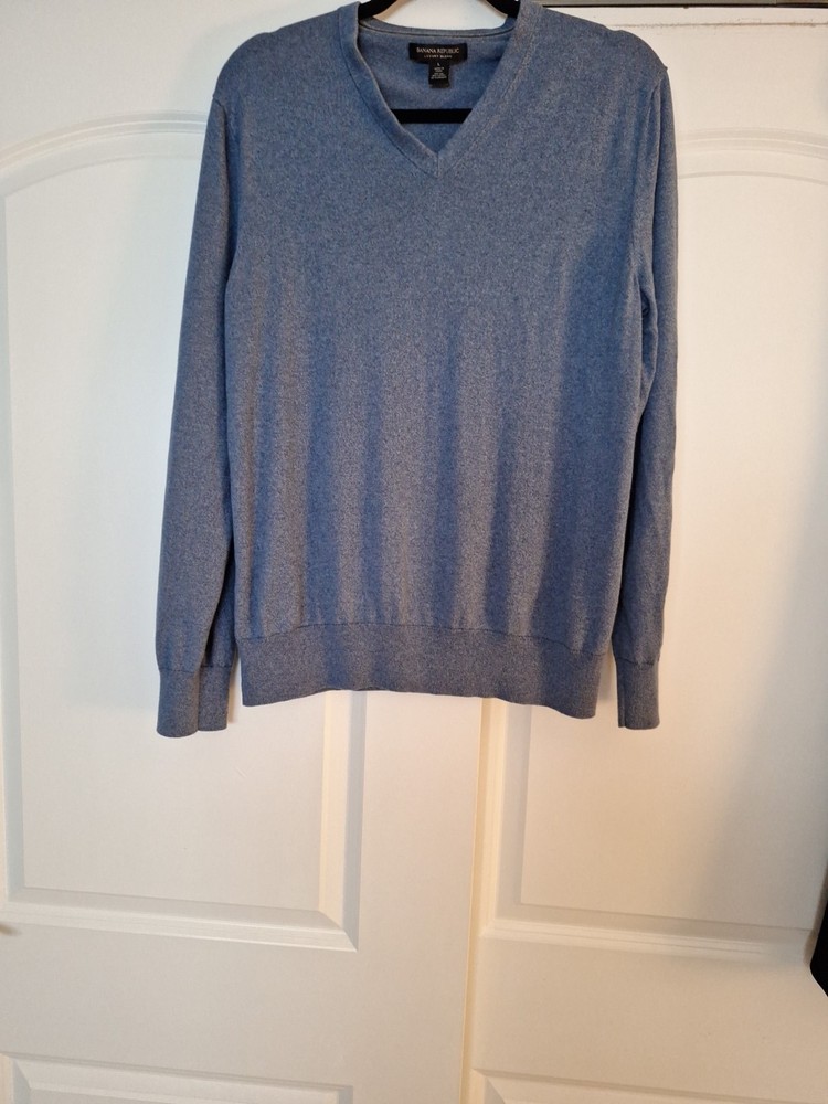 Banana Republic Men’s V Neck Sweater Vivid Blue Large NWOT Heather Cotton Yarn