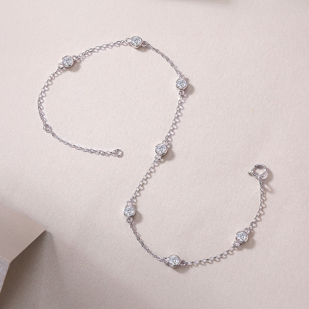 Moissanite Link Chain Bracelet for Women in 925 Sterling Silver D Color VVS1
