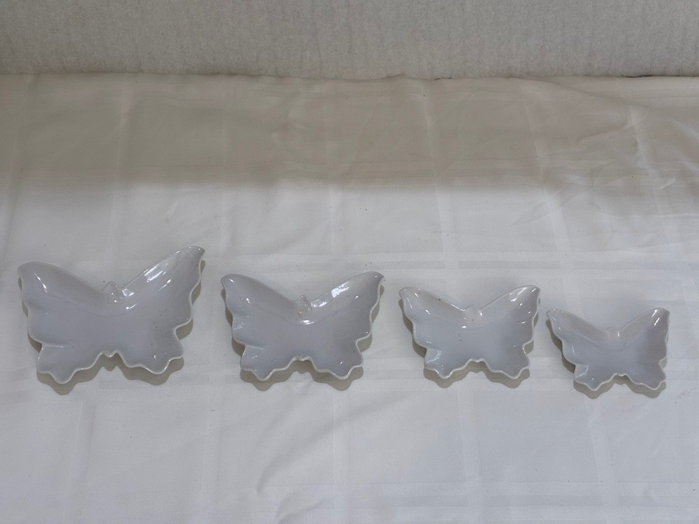 Vintage Set Of 4 White Butterfly Stackable Porcelain Dishes