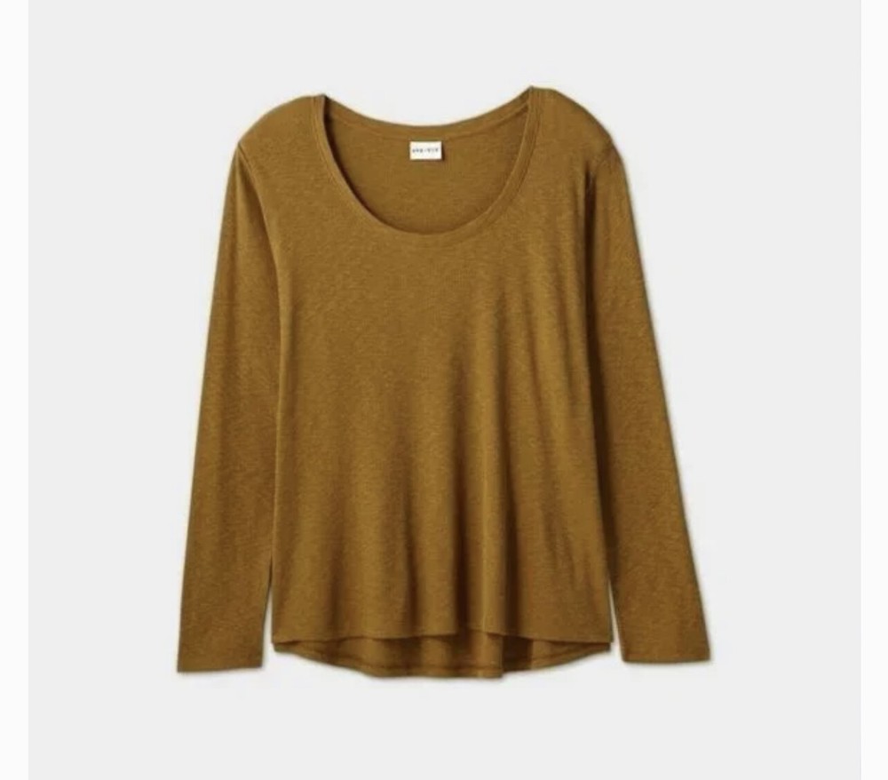 Tops for Women Size X Ava & Viv Khaki Scoop Neck Long Sleeve Drapey T-Shirt