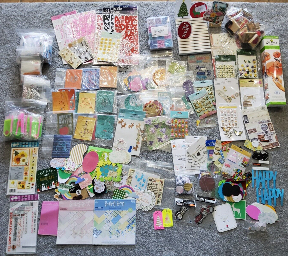 Huge Lot Craft Supplies Scrapbooking Paper Stickers Junk Journal Cards 9+ pounds