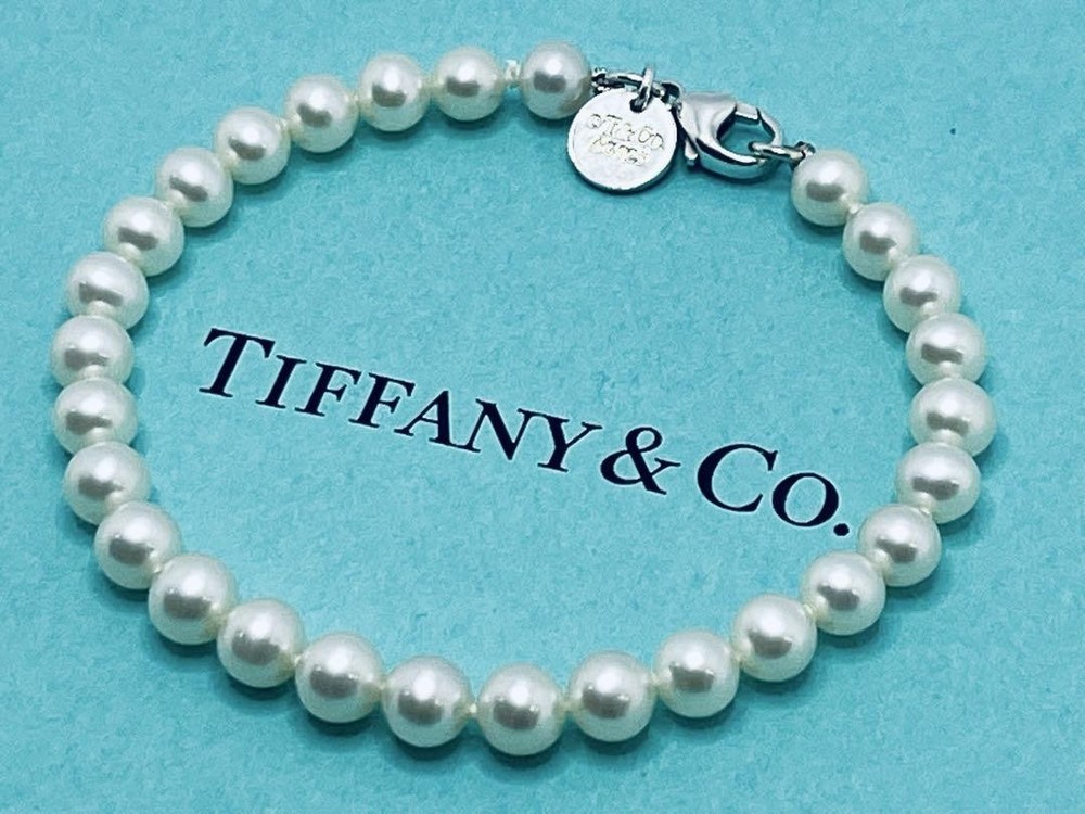 Tiffany Pearl Silver 925 H440 Elegant Bangle Bracelet