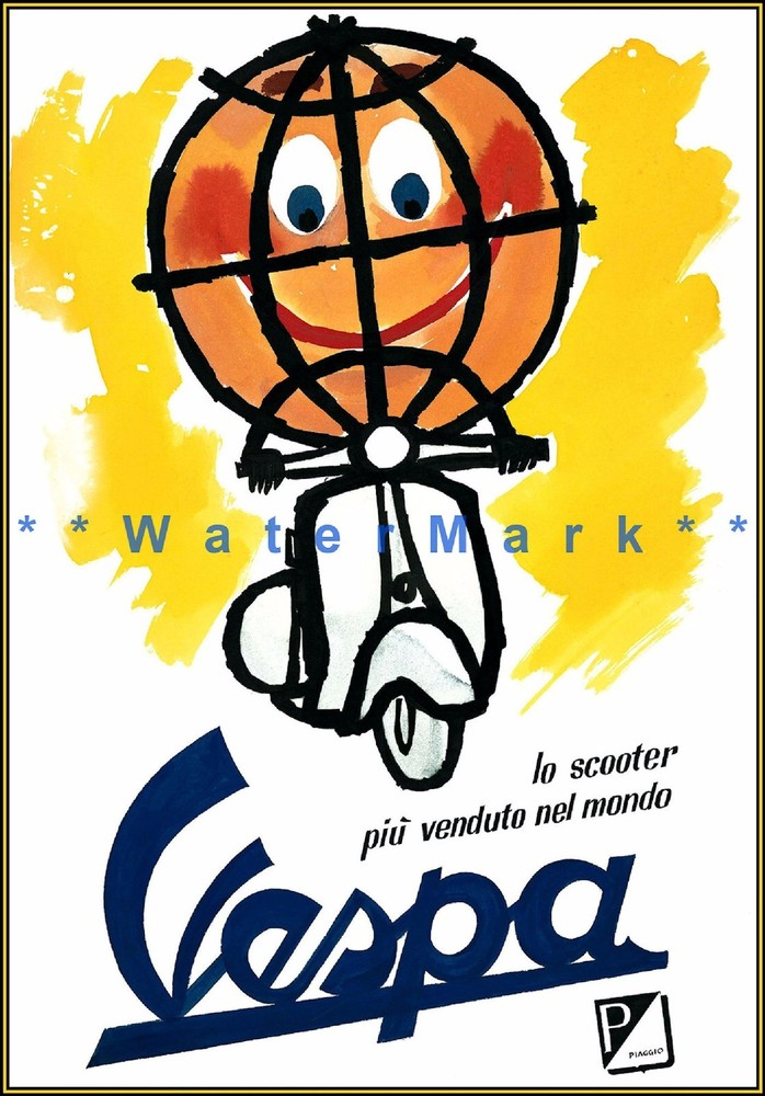 Vespa World 1959 Classic Italian Motor Scooter Vintage Poster Print Retro Art
