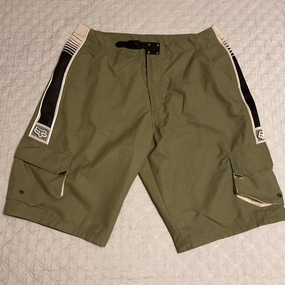 Y2K Fox Racing Motocross Cargo Shorts Streetwear Mens Size 38 Green