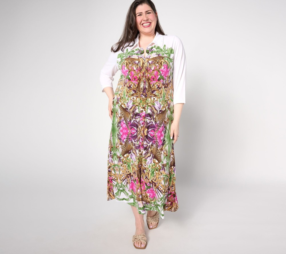 Women with Control Women's Petite Dress 1XP Border Print Multi-colored A637476