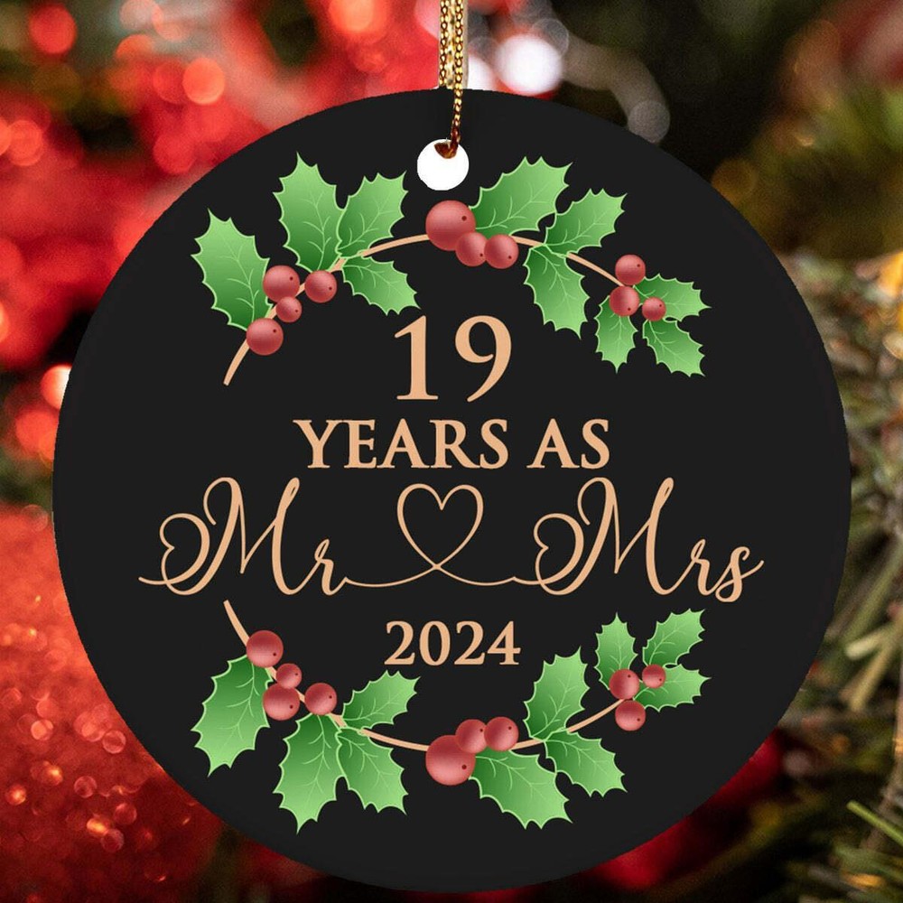 19 Years As Mr   Mrs Ornament 19th Anniversary Wreath Christmas Gift Tree Decor