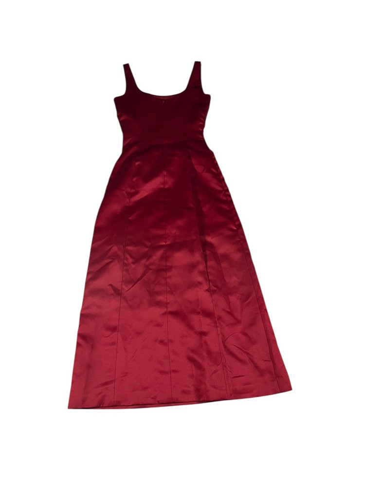 Ann Taylor Petites Red Satin Maxi Dress Sleeveless Scoop Neck Size 2P