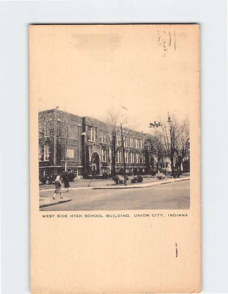 Postcard West Side High School Building Union City Indiana USA