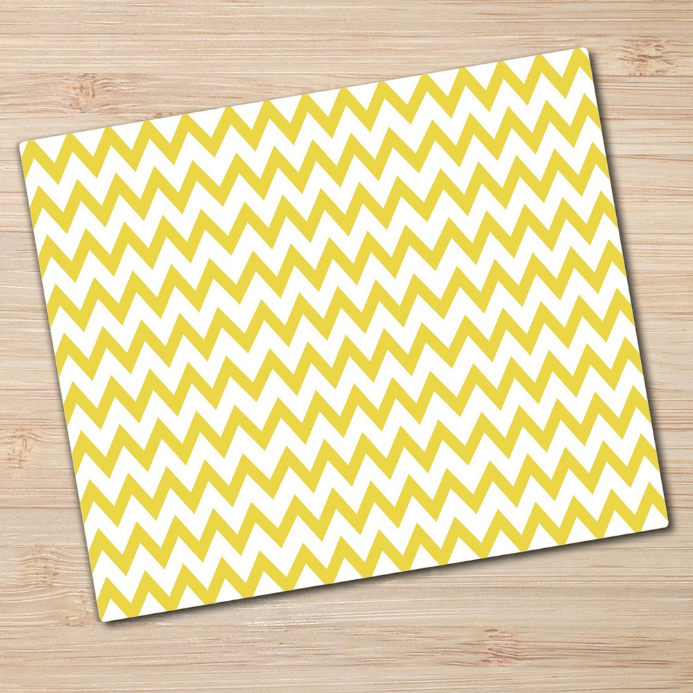 Serving Chopping Board Glass Cover Zigzag yellow white and yellow photo 60x52