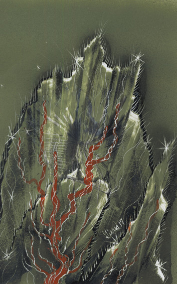 Mini Original painting signed with mat by artist Jason Girard in dark green.