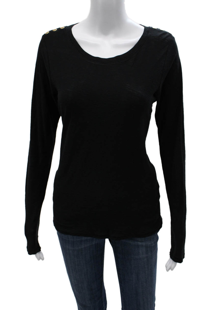 Nation LTD Women Basic Black Pima Cotton Scoop Neck Long Sleeve T-Shirt Size MFree Shipping in US $100+ Orders | $6.95 Orders Below