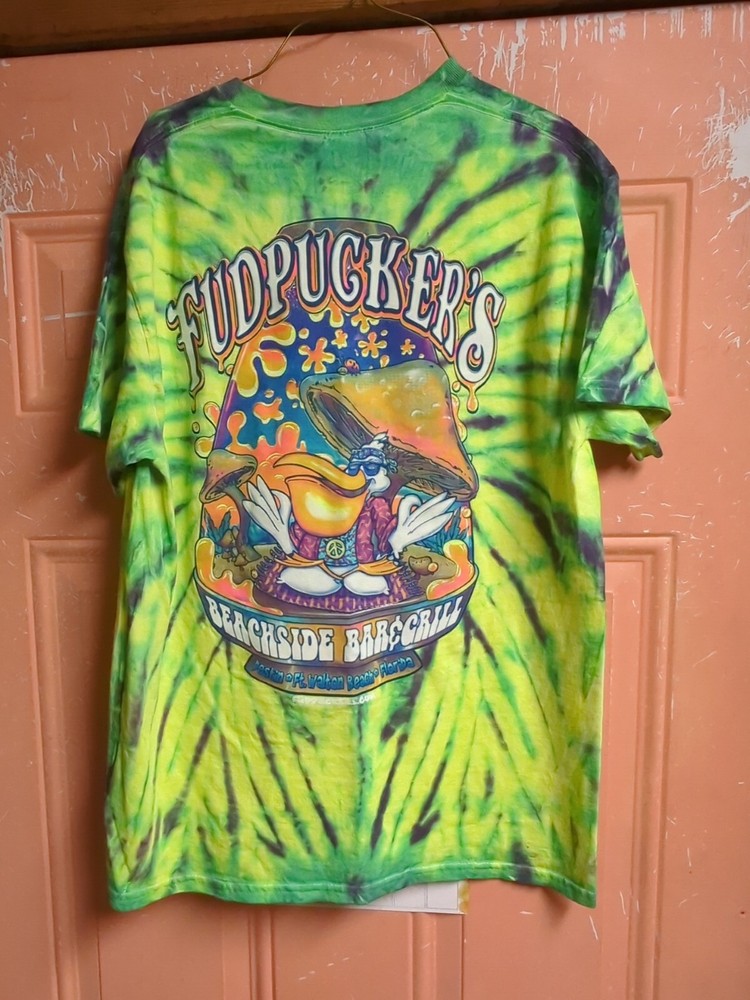 Fudpuckers T Shirt green Tie Dye Beachside Bar And Grill Destin Florida medium