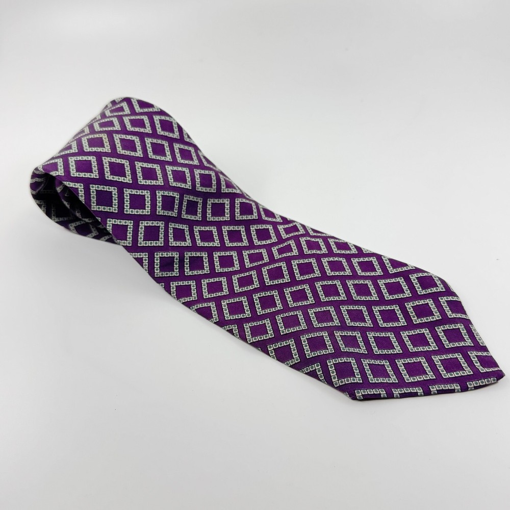 Polo Ralph Lauren Tie Purple Geometric Silk Necktie Hand Made in Italy