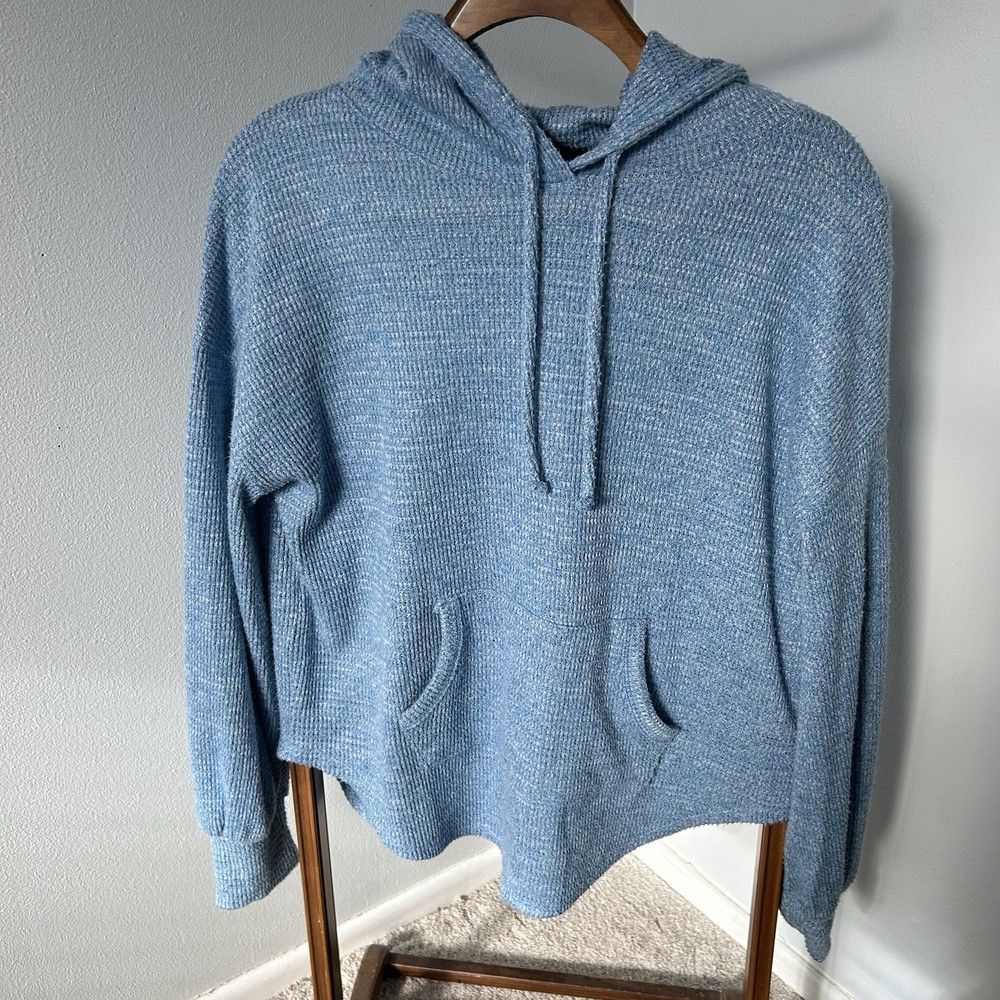 So Women's Blue Waffle Knit Light Weight Hoodie, Size XL