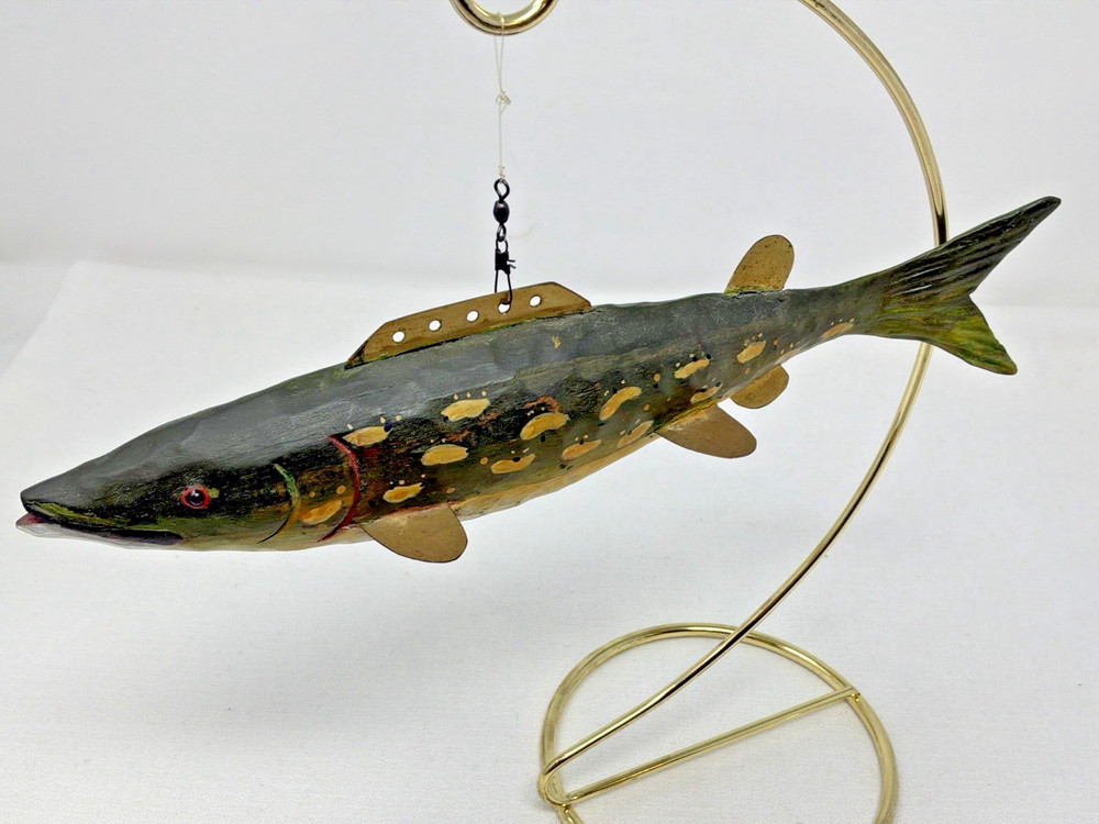 RARE Hand-Painted Vintage Wood Carved Fish Christmas Ornament 9
