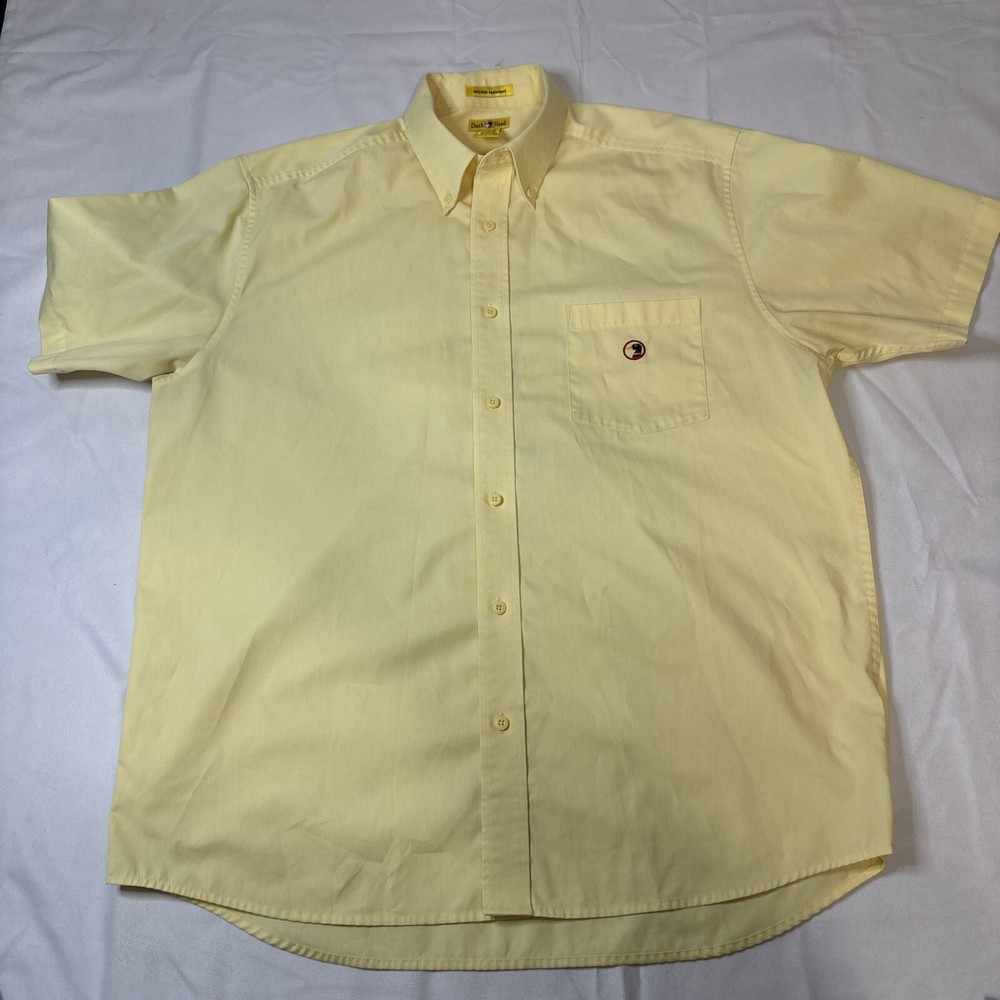 Vintage Duck Head Button Down Shirt Men Size Short Sleeve Large Yellow