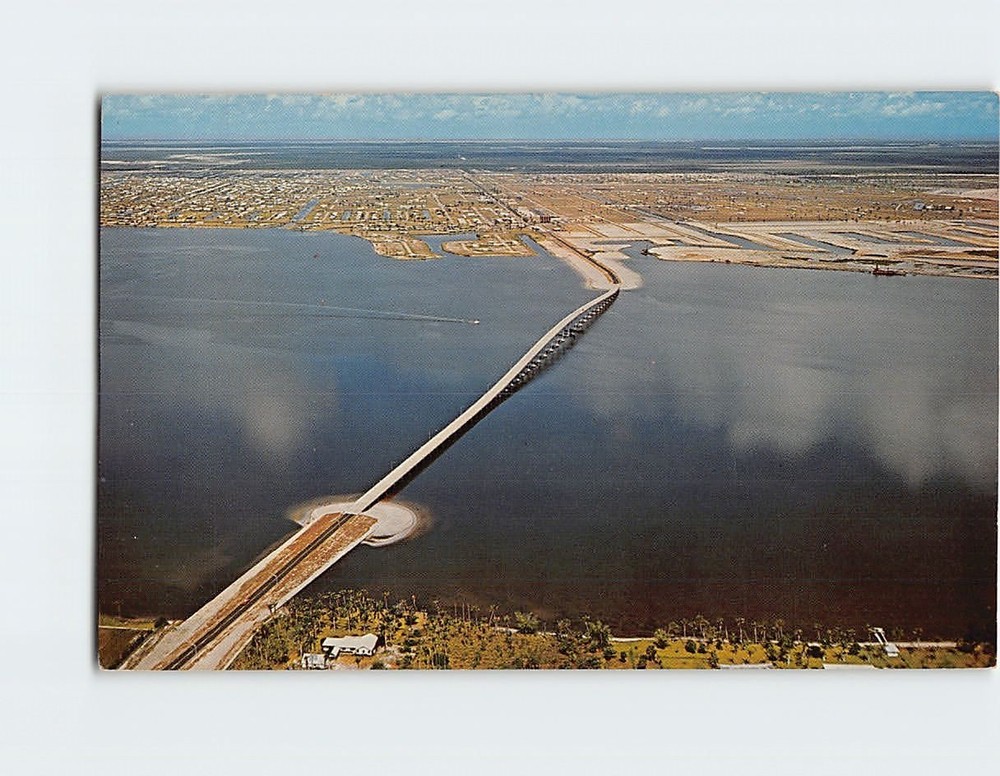 Postcard Aerial View New Bridge Across Caloosahatchee River Cape Coral Florida