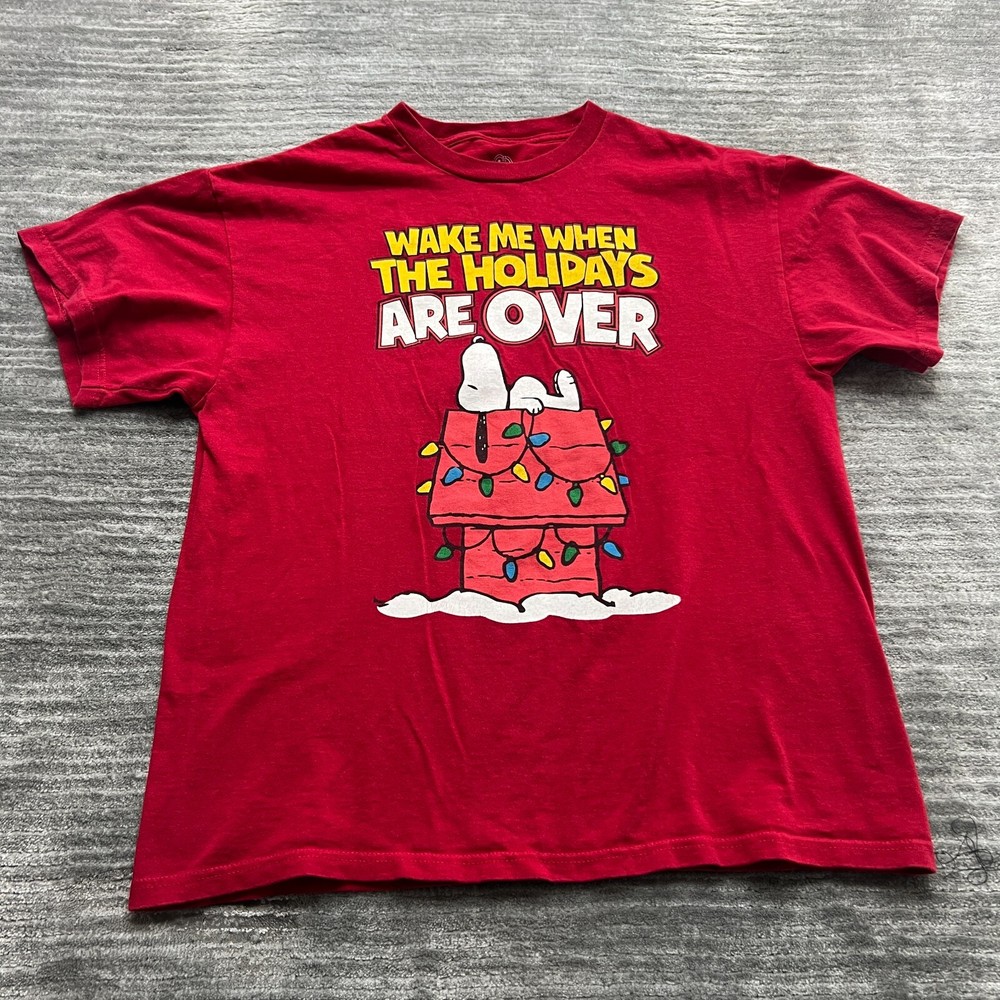 Peanuts Shirt Size L Mens Merry Christmas Charlie Brown Snoopy Wake Me When Over