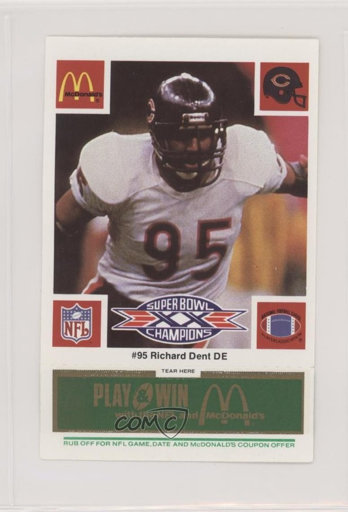 1986 McDonald's Play & Win Chicago Bears Green Tab Richard Dent HOF 00ahFulfilled by COMC - World’s largest consignment service