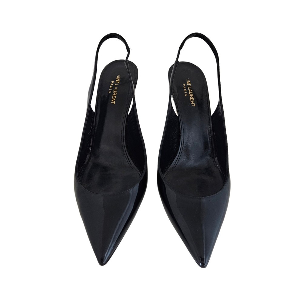 Saint Laurent Black Opyum Logo Heel Slingback Pumps